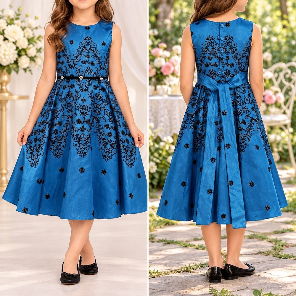 Jona Michelle Fit & Flare Dress Girl's Size 6 Blue Sleeveless Tea Garden Party
